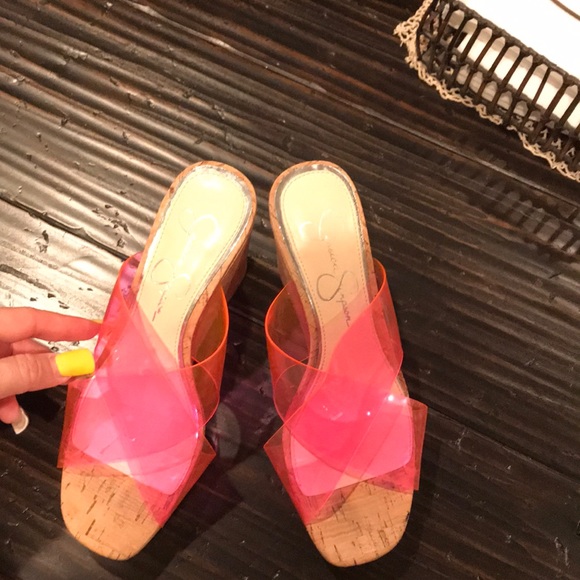 JESSICA SIMPSON NEON PINK CORK SHOES!!!! 🛍🛍🛍👡 - Picture 2 of 6